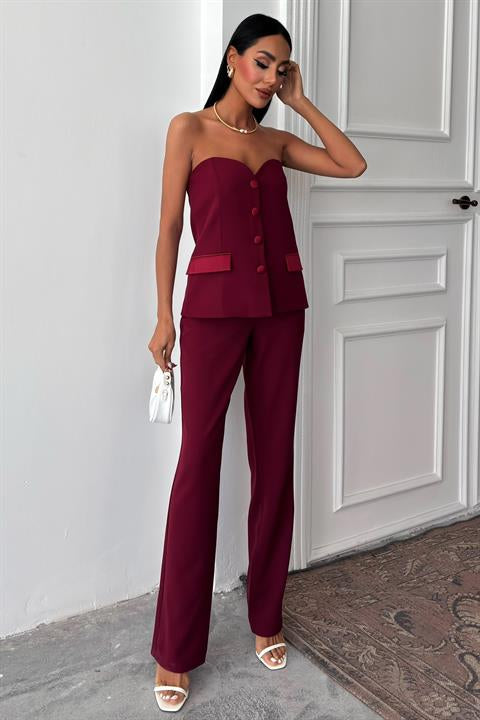 Satin Detailed Bustier Trouser Set 10024