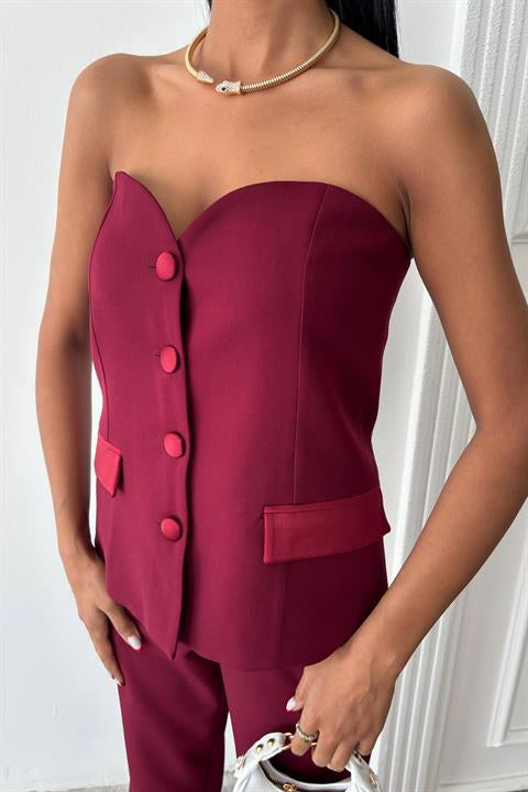 Satin Detailed Bustier Trouser Set 10024