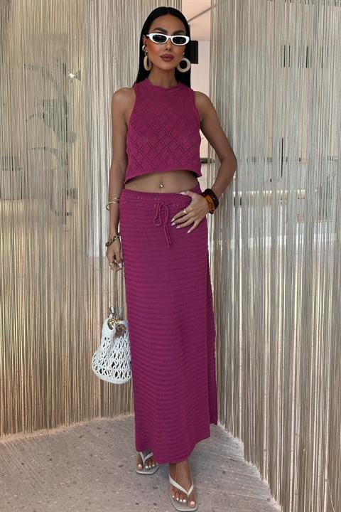 Back Cross Detail Openwork Knitwear Set 10097