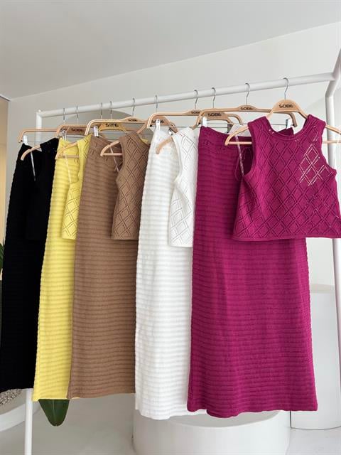 Back Cross Detail Openwork Knitwear Set 10097