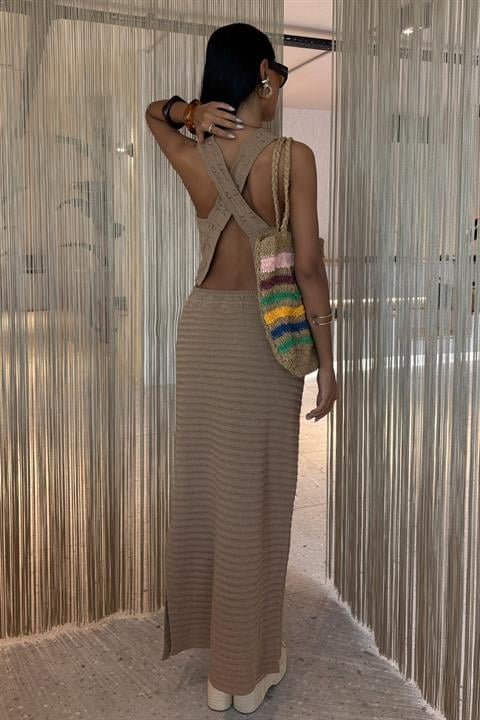 Back Cross Detail Openwork Knitwear Set 10097