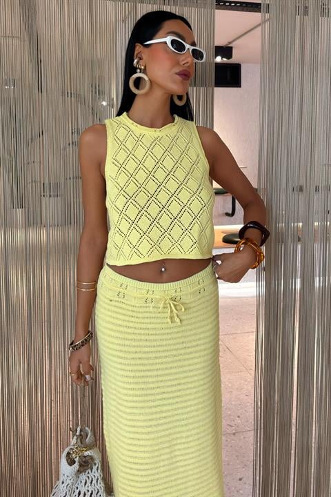 Back Cross Detail Openwork Knitwear Set 10097
