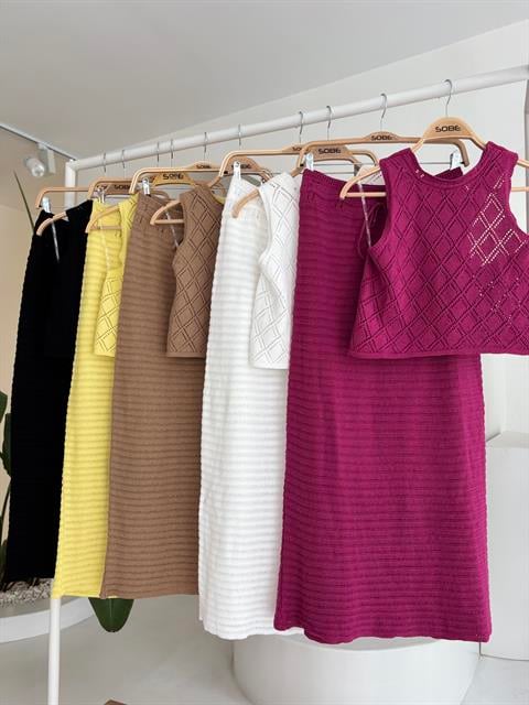 Back Cross Detail Openwork Knitwear Set 10097