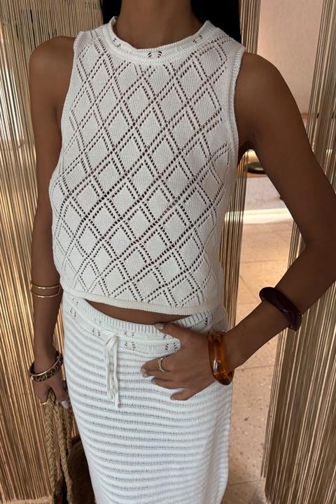 Back Cross Detail Openwork Knitwear Set 10097