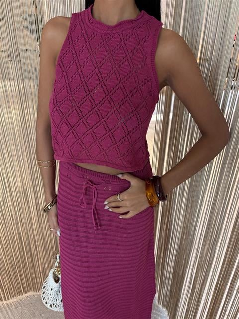 Back Cross Detail Openwork Knitwear Set 10097