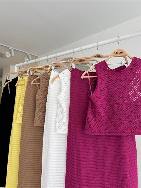 Back Cross Detail Openwork Knitwear Set 10097