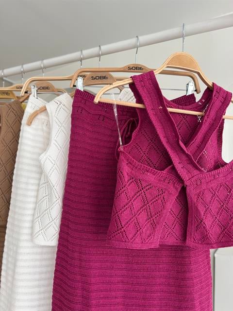 Back Cross Detail Openwork Knitwear Set 10097
