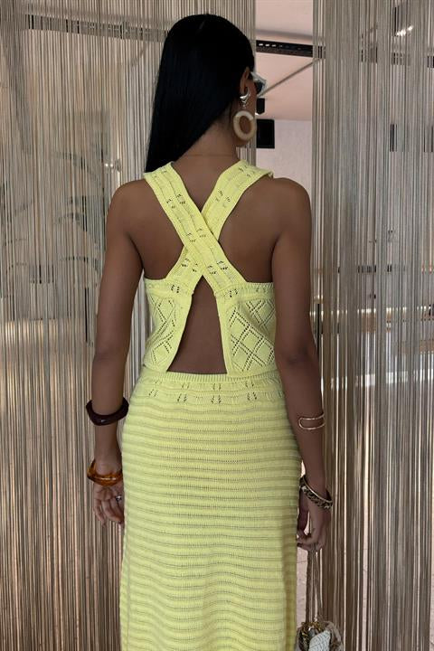 Back Cross Detail Openwork Knitwear Set 10097