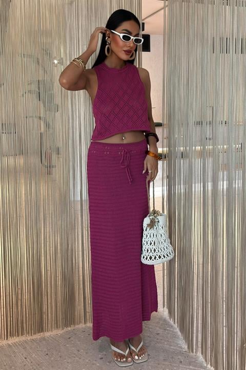 Back Cross Detail Openwork Knitwear Set 10097