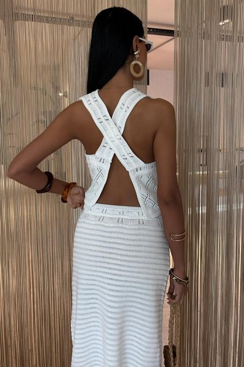 Back Cross Detail Openwork Knitwear Set 10097
