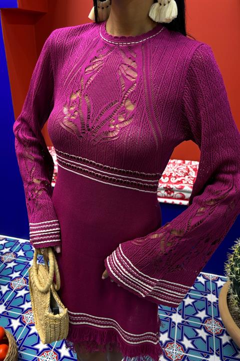 Backless Tied Spanish Sleeve Knit Dress 2860