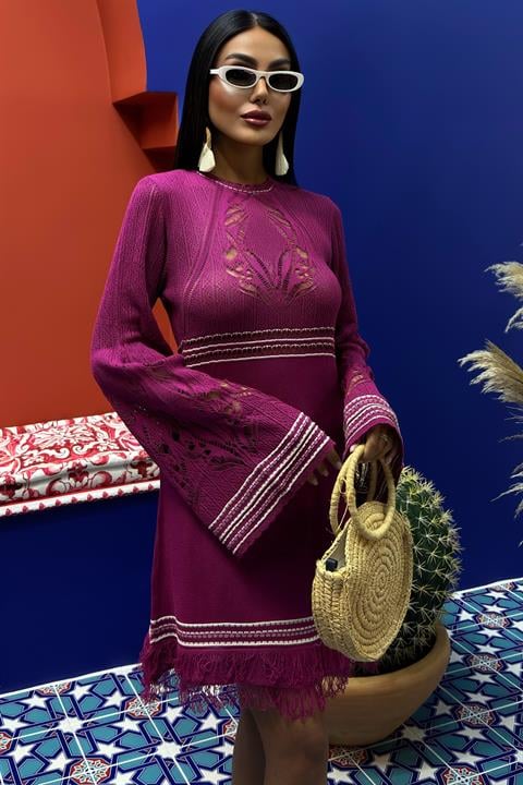 Backless Tied Spanish Sleeve Knit Dress 2860