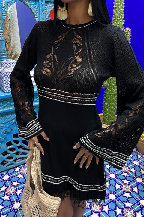 Backless Tied Spanish Sleeve Knit Dress 2860