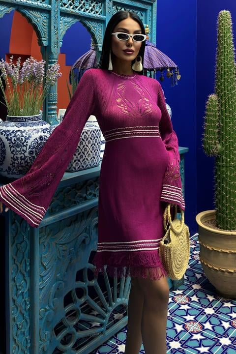 Backless Tied Spanish Sleeve Knit Dress 2860