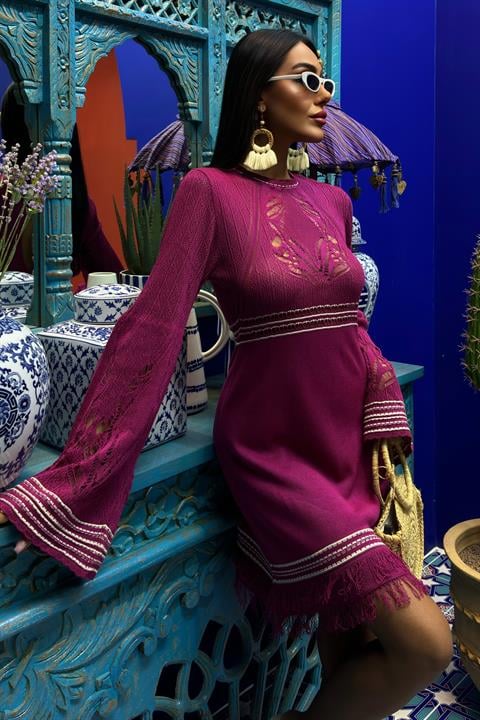Backless Tied Spanish Sleeve Knit Dress 2860