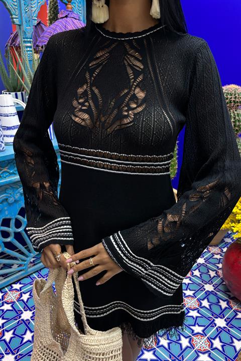 Backless Tied Spanish Sleeve Knit Dress 2860