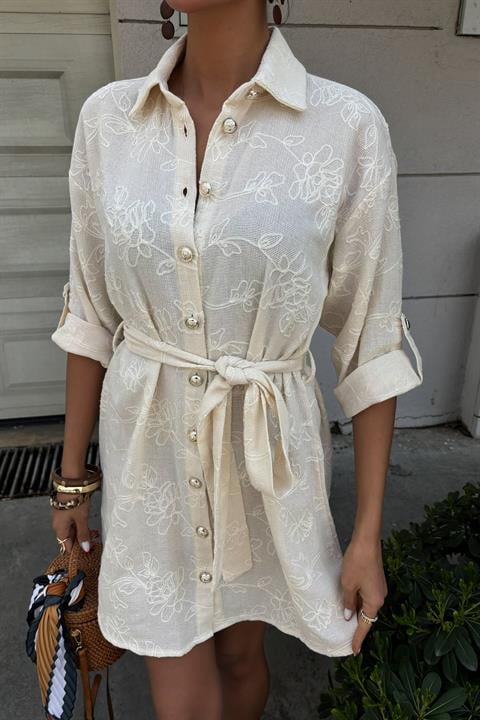 Suzene Embroidered and Gold Buttoned Dress 2742