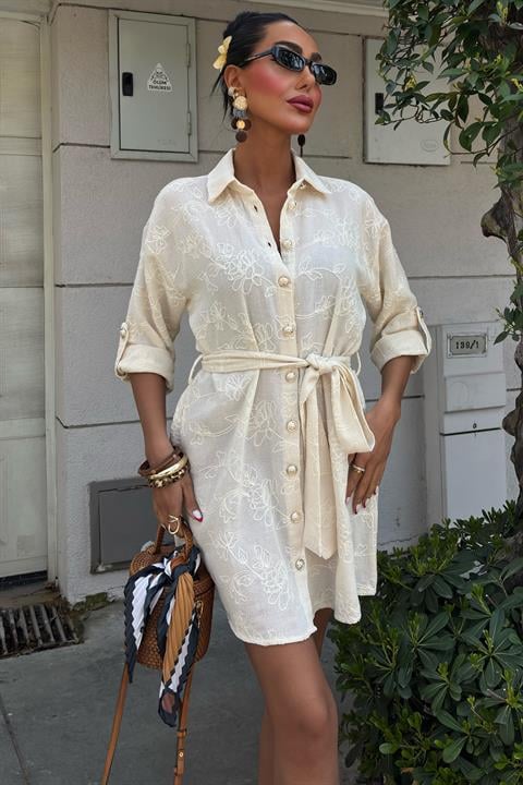 Suzene Embroidered and Gold Buttoned Dress 2742