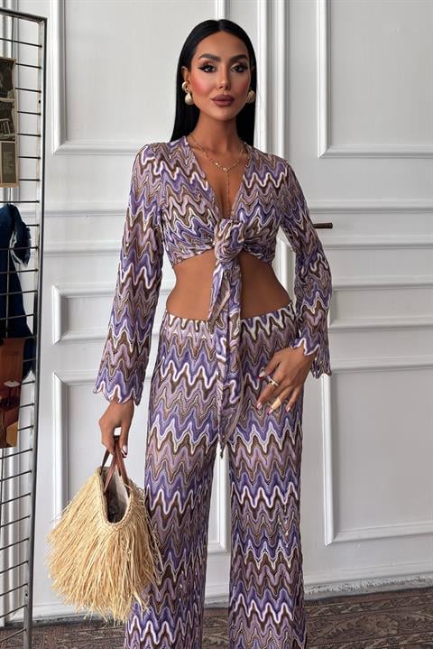 Crochet Suit with Zigzag Pattern and Lined Trousers 9876