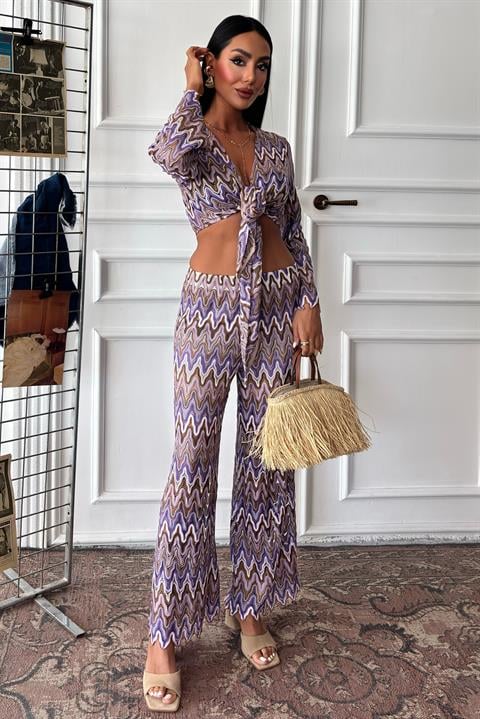Crochet Suit with Zigzag Pattern and Lined Trousers 9876