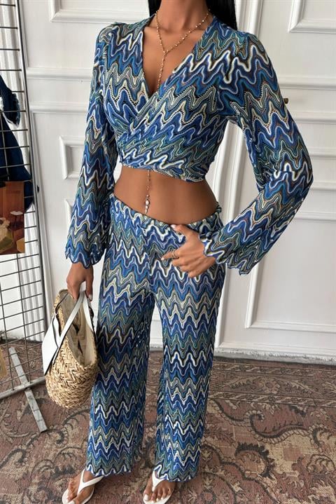 Crochet Suit with Zigzag Pattern and Lined Trousers 9876