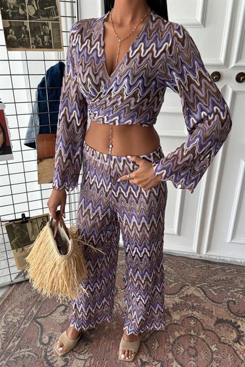 Crochet Suit with Zigzag Pattern and Lined Trousers 9876