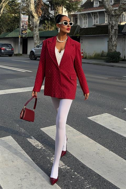 Stone Detailed Premium Blazer Jacket 6122