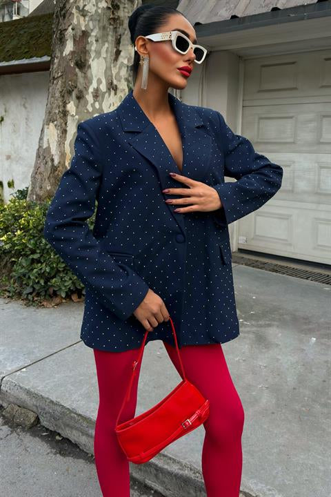 Stone Detailed Premium Blazer Jacket 6122