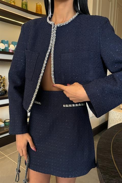 Stone Strip Detailed, Glittery Chanel Suit 10050