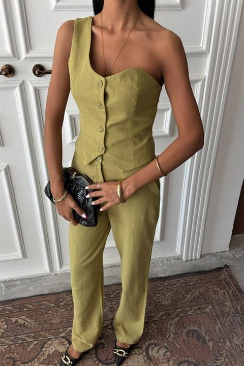 One Shoulder Bustier Plazzo Trousers Viscose Suit 10159