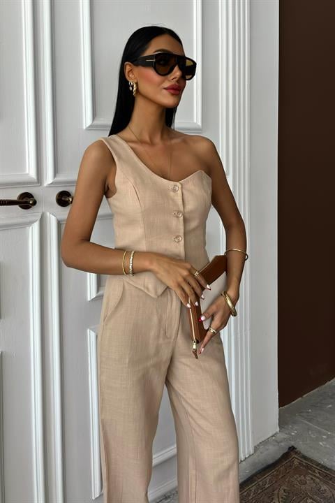 One Shoulder Bustier Plazzo Trousers Viscose Suit 10159