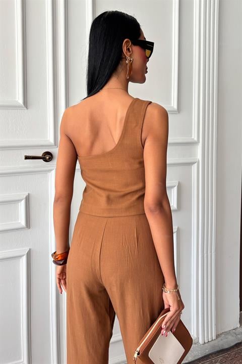 One Shoulder Bustier Plazzo Trousers Viscose Suit 10159