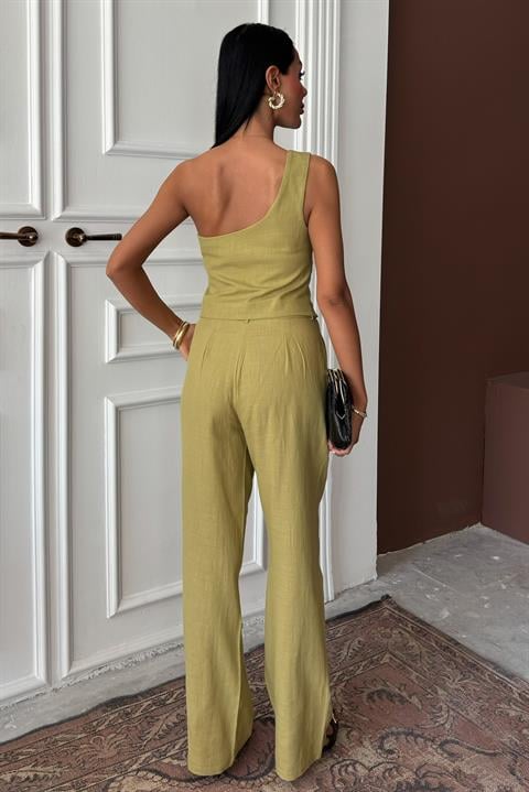 One Shoulder Bustier Plazzo Trousers Viscose Suit 10159