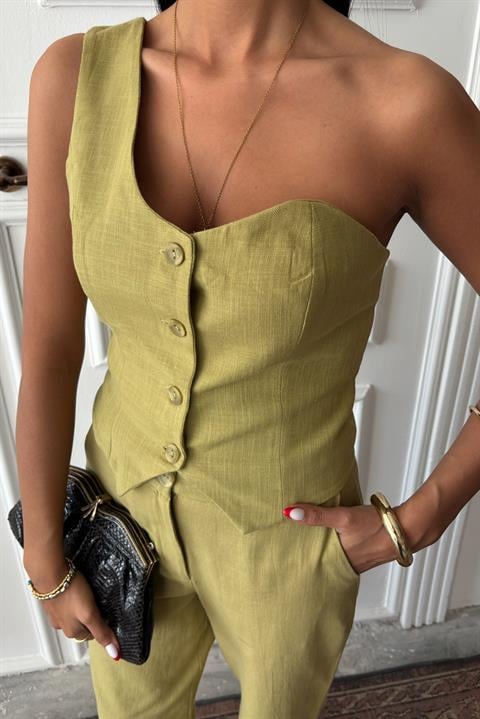 One Shoulder Bustier Plazzo Trousers Viscose Suit 10159