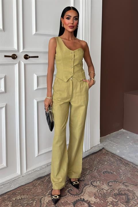 One Shoulder Bustier Plazzo Trousers Viscose Suit 10159
