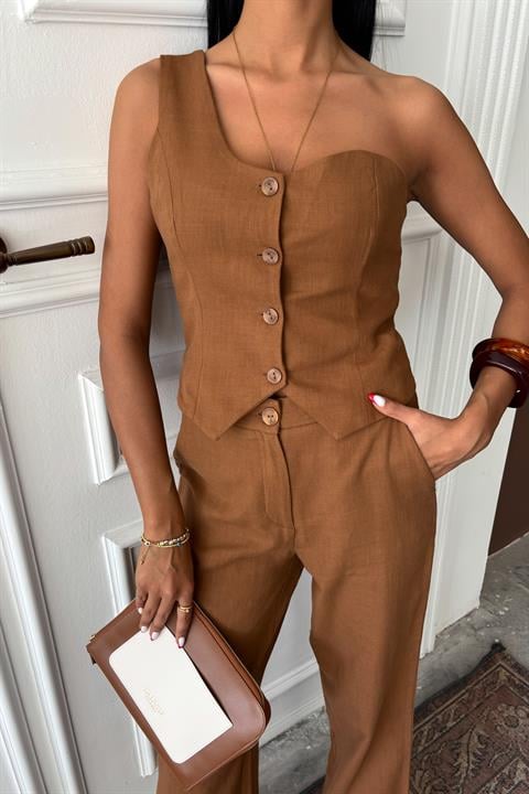 One Shoulder Bustier Plazzo Trousers Viscose Suit 10159