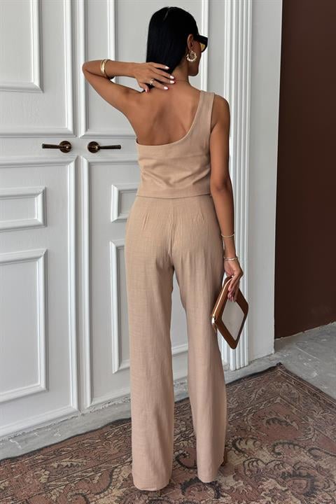 One Shoulder Bustier Plazzo Trousers Viscose Suit 10159