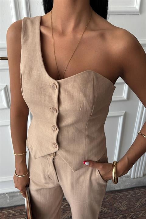 One Shoulder Bustier Plazzo Trousers Viscose Suit 10159