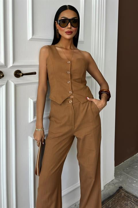 One Shoulder Bustier Plazzo Trousers Viscose Suit 10159