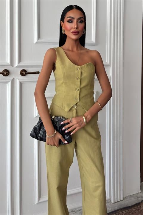 One Shoulder Bustier Plazzo Trousers Viscose Suit 10159