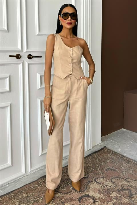 One Shoulder Bustier Plazzo Trousers Viscose Suit 10159