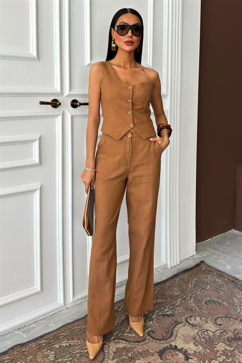 One Shoulder Bustier Plazzo Trousers Viscose Suit 10159