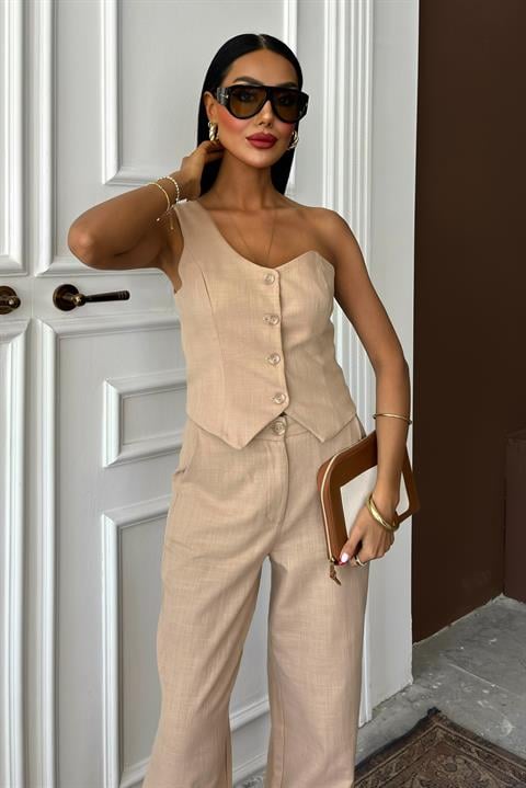 One Shoulder Bustier Plazzo Trousers Viscose Suit 10159