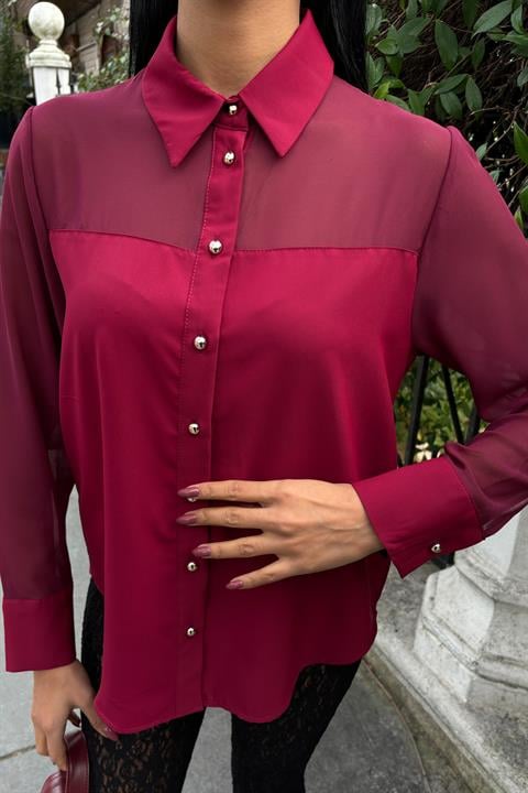 Transparent Detailed Flowy Shirt 3427