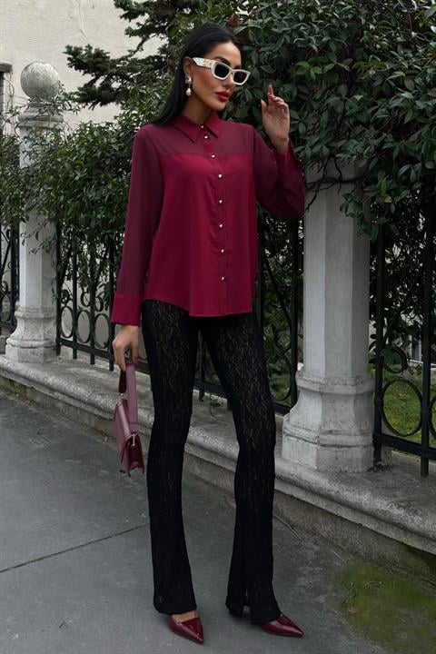 Transparent Detailed Flowy Shirt 3427