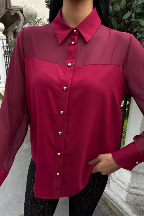 Transparent Detailed Flowy Shirt 3427