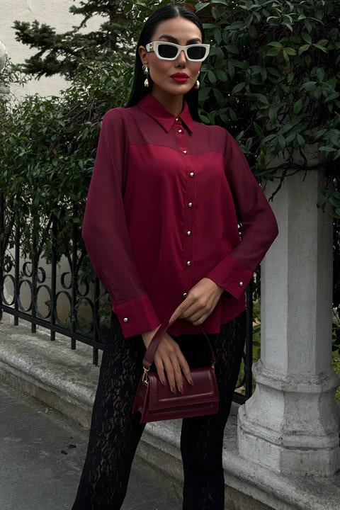 Transparent Detailed Flowy Shirt 3427