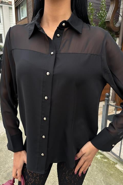 Transparent Detailed Flowy Shirt 3427