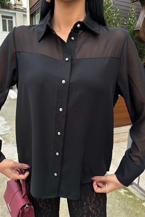 Transparent Detailed Flowy Shirt 3427
