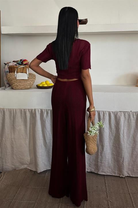 Knitted Blouse Trousers Two Piece Set 10084-025